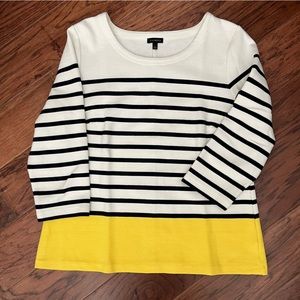Talbots yellow/navy striped knit pullover top. EUC Size L